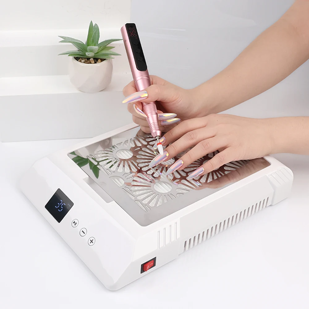 

Пылесборник для ногтей Профессиональный вакуумный аппарат для геля 85 Вт Регулируемая мощность всасывания Пылесос для ногтей при использовании дрели для ногтей