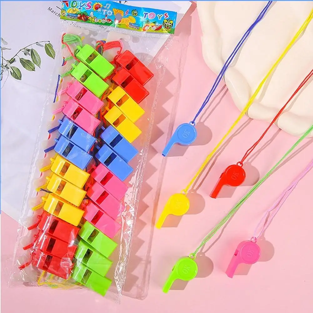 24pcs Plastic Whistle with Hanging Rope Colorful Bulk Whistles Cheerleading Supplies Cheering Props Activity Gifts