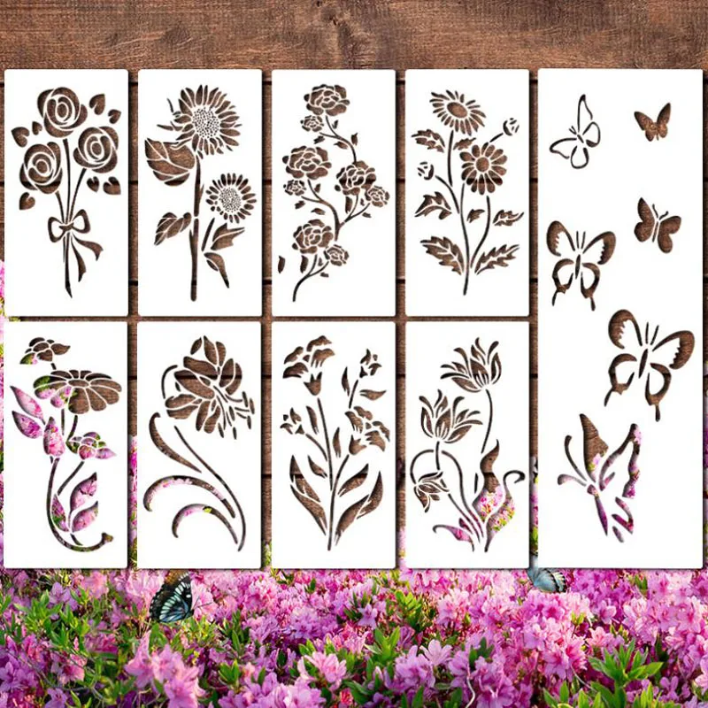 Flower Butterfly Theme Stencils PET Hollow Leak Printing Board DIY Layering Furniture Wall Painting Template Decoration Reusable