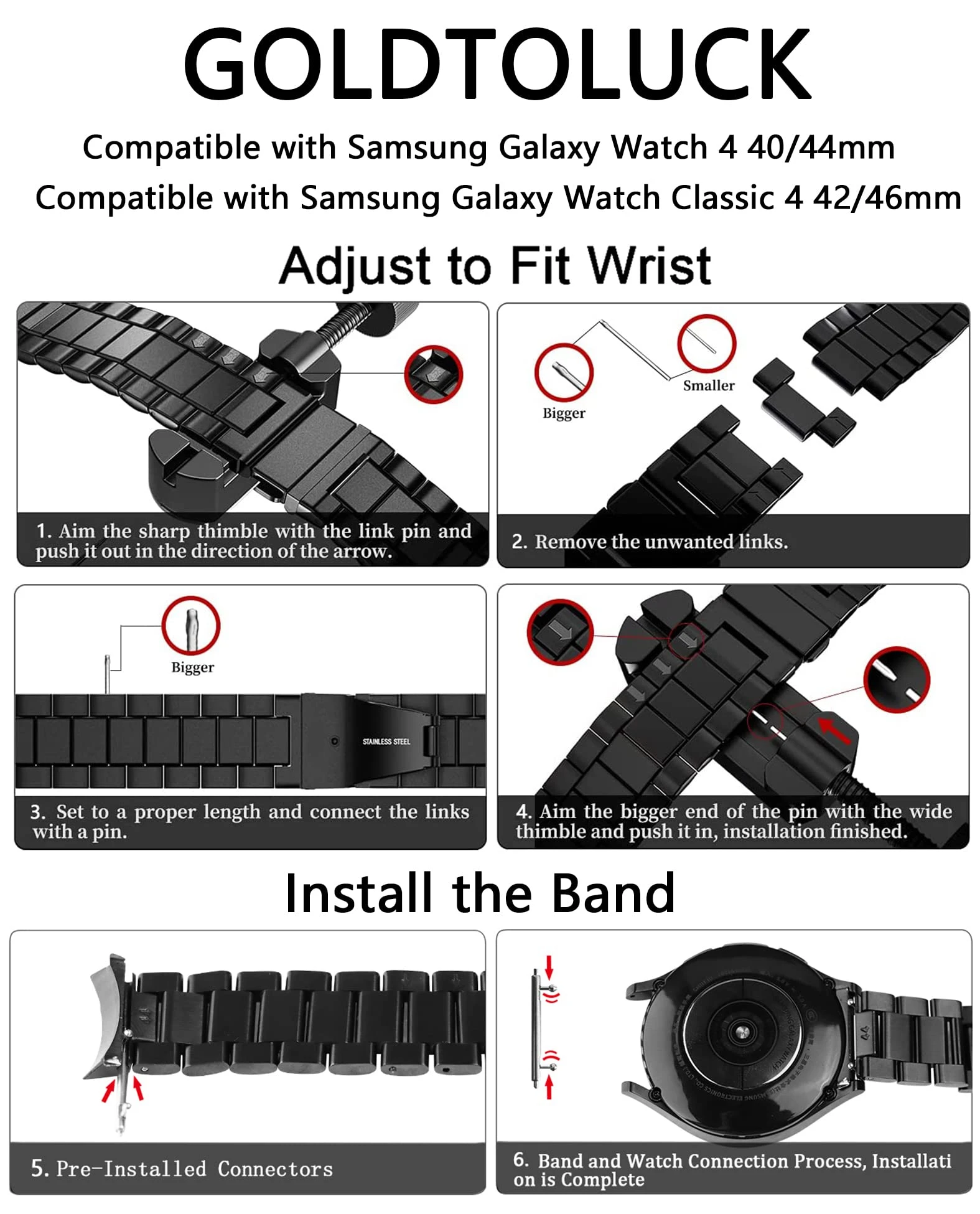 Galaxy Watch 4 5 Stainless Steel Strap for Samsung Watch 4/5 44mm 40mm Classic 46mm 42mm Wrist Band Curved End No Gaps Bracelet