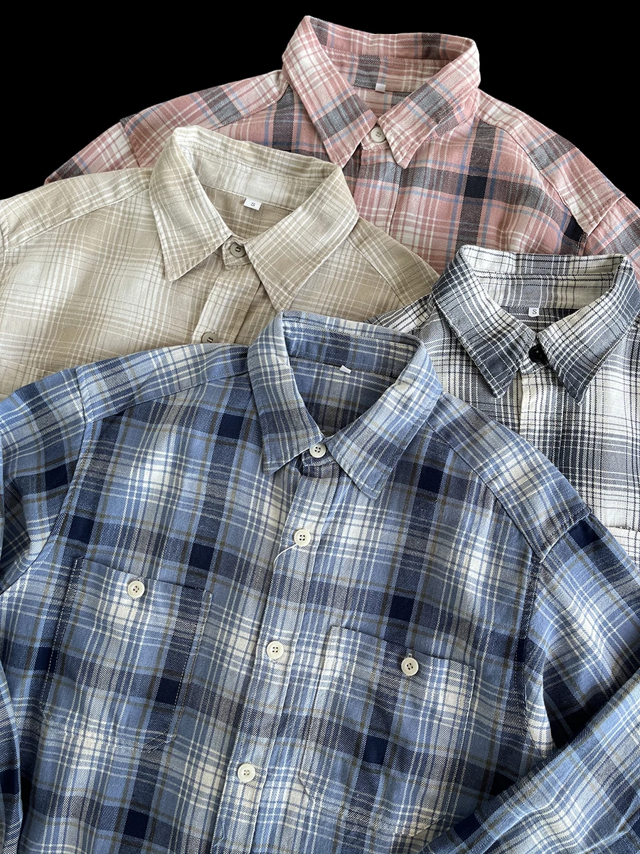 

Waed Long Sve Cotton irt Bamboo Bud Pure Cotton Loose Fit Autumn Spring Plaid Couples Outerwear Youth Casual Sle