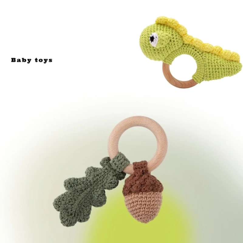 1PC Baby Ratter Toys massaggiagengive in legno animali all'uncinetto BPA Free sonaglio giocattolo neonato Amigurumi massaggiagengive Baby sonagli regali per neonato