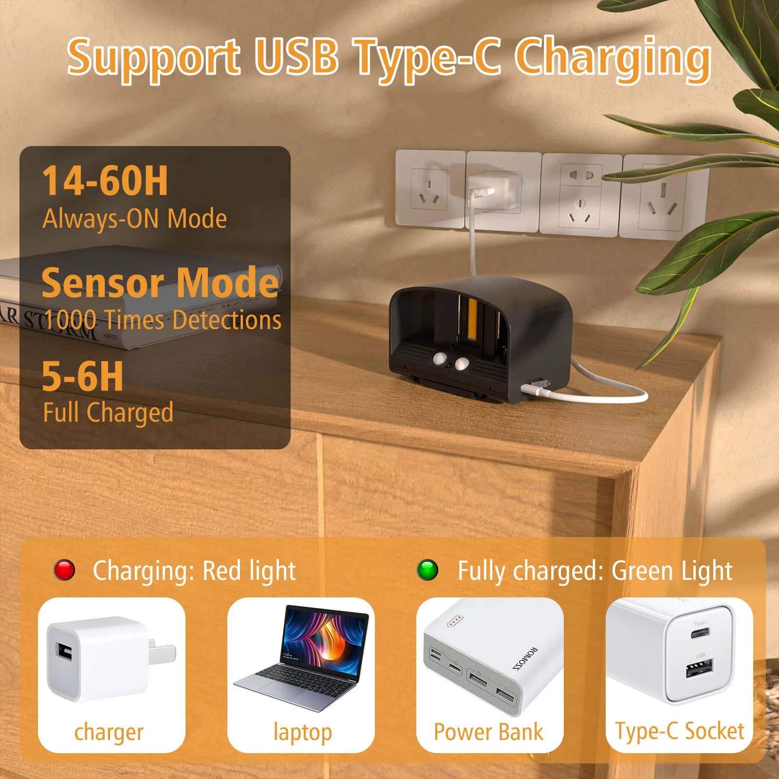 Rechargeable Up And Down Indoor Wall Lamp With Motion Sensor Warm White LED Wireless Wall Lamp With Remote Control