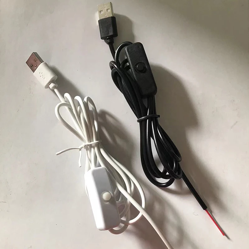 1PC 5V Switch Power Supply Wire 1M/1.5M USB Male To 2 Core Connection Cable 501 Button ON OFF 2A For LED Strip Lamp Bulb Light