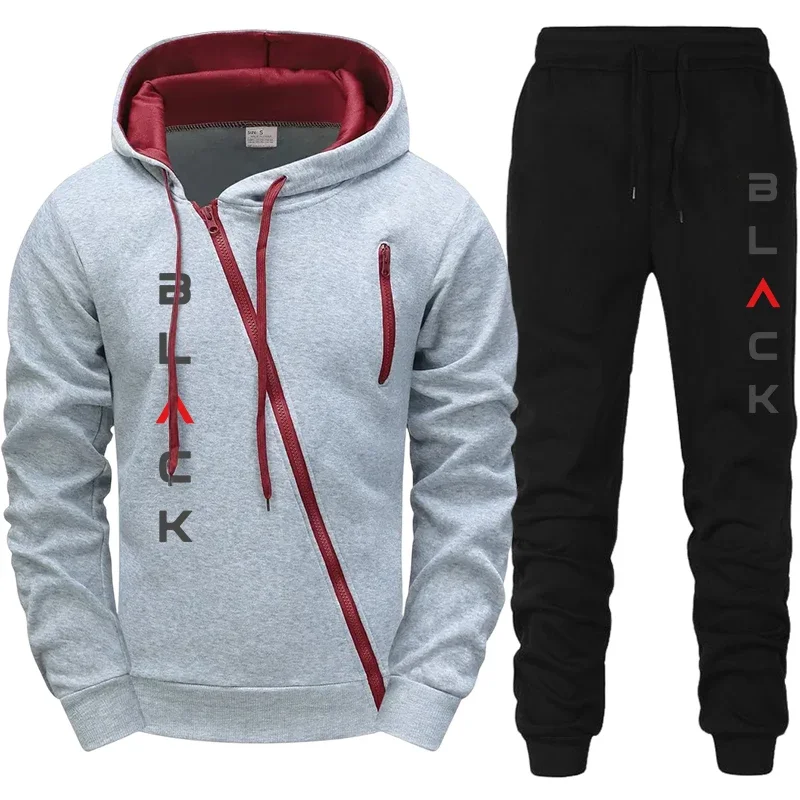 2026 Hot Sale Mens Tracksuit Hoodie Sweatpants Black Letter Print Zipper Jacket Jogger Pants Autumn Winter Casual Fashion Outfit