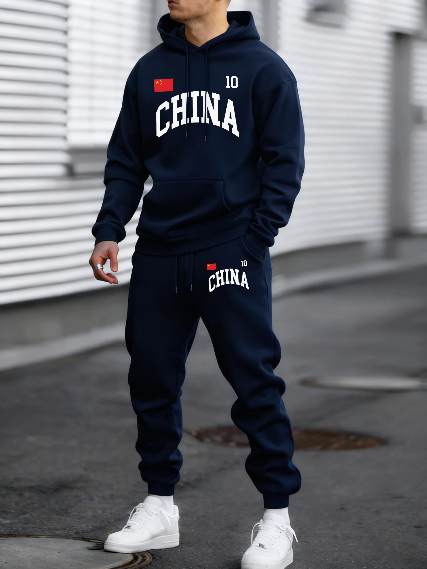 

China Flag Printing Autumn Soft Casual Man Hoodie Long Pant Suit Sport Fleece Sweatpant Comfy Winter Daily Sweatshirt Men'S Sets