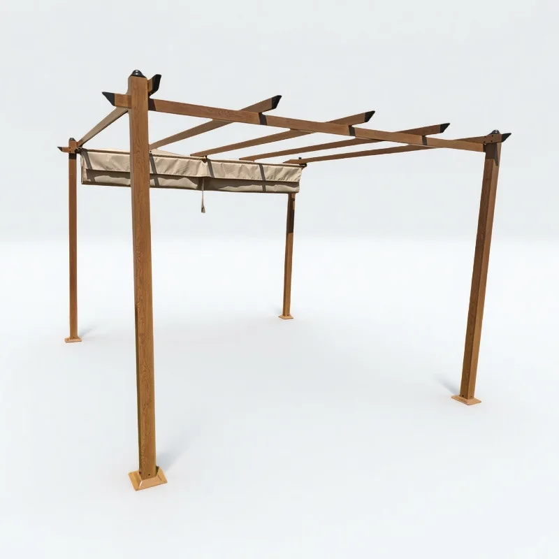 Outdoor grape rack All aluminum frame Thermal transfer imitation wood garden courtyard awning Waterproof cloth courtyard awning