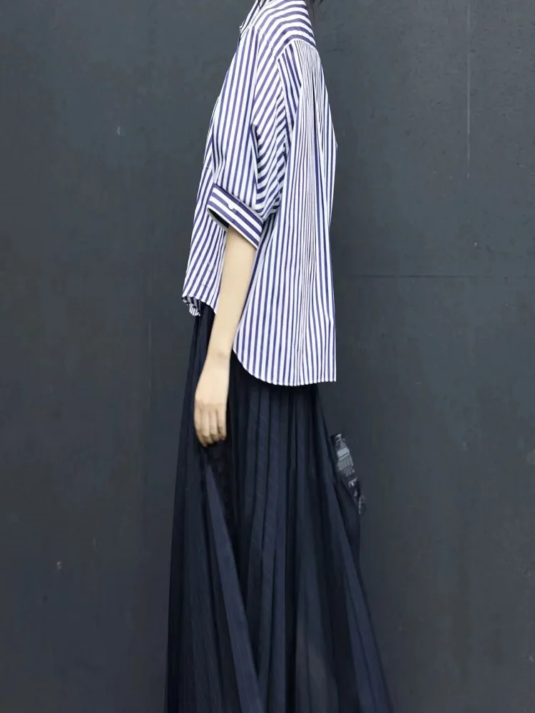 

FOG SACAI SS24 Spring Summer ort Sve irt Casual Collar Striped Button up Loose Fit Cotton Women's Busin Casual...