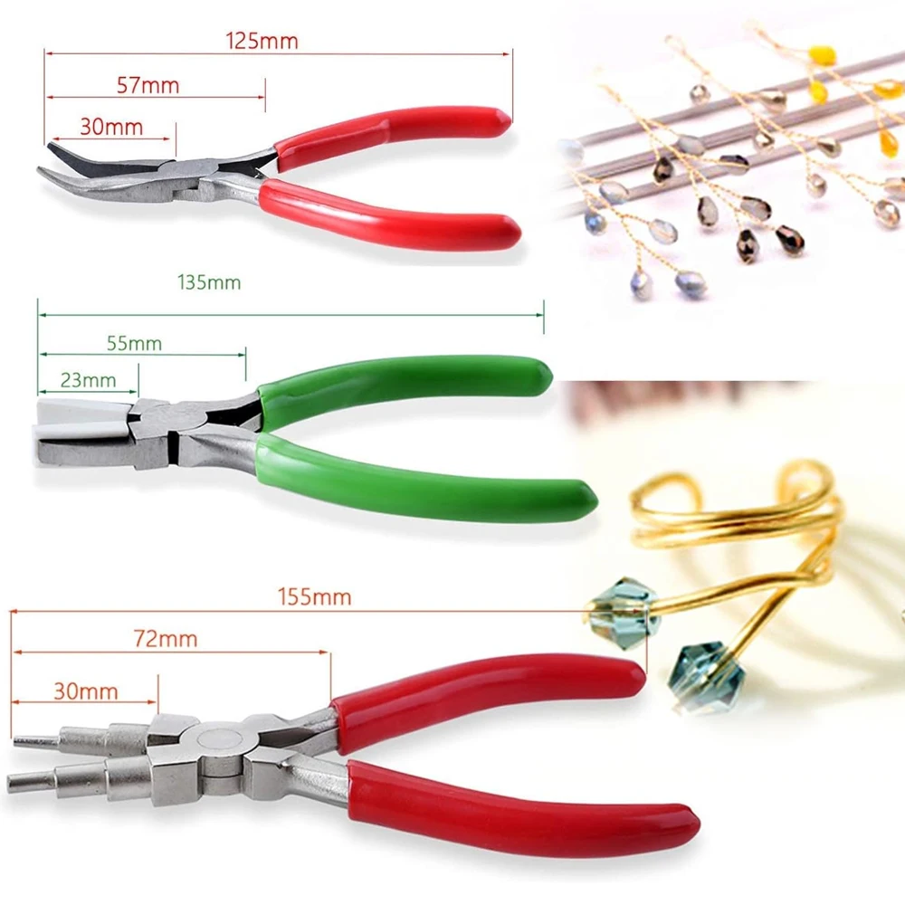 3 Pieces Flat Curved Nose Pliers Ring Looping Wire Looper Split DIY Ring Jewelry Making Six-segment Jewelry Pliers Hand Tool