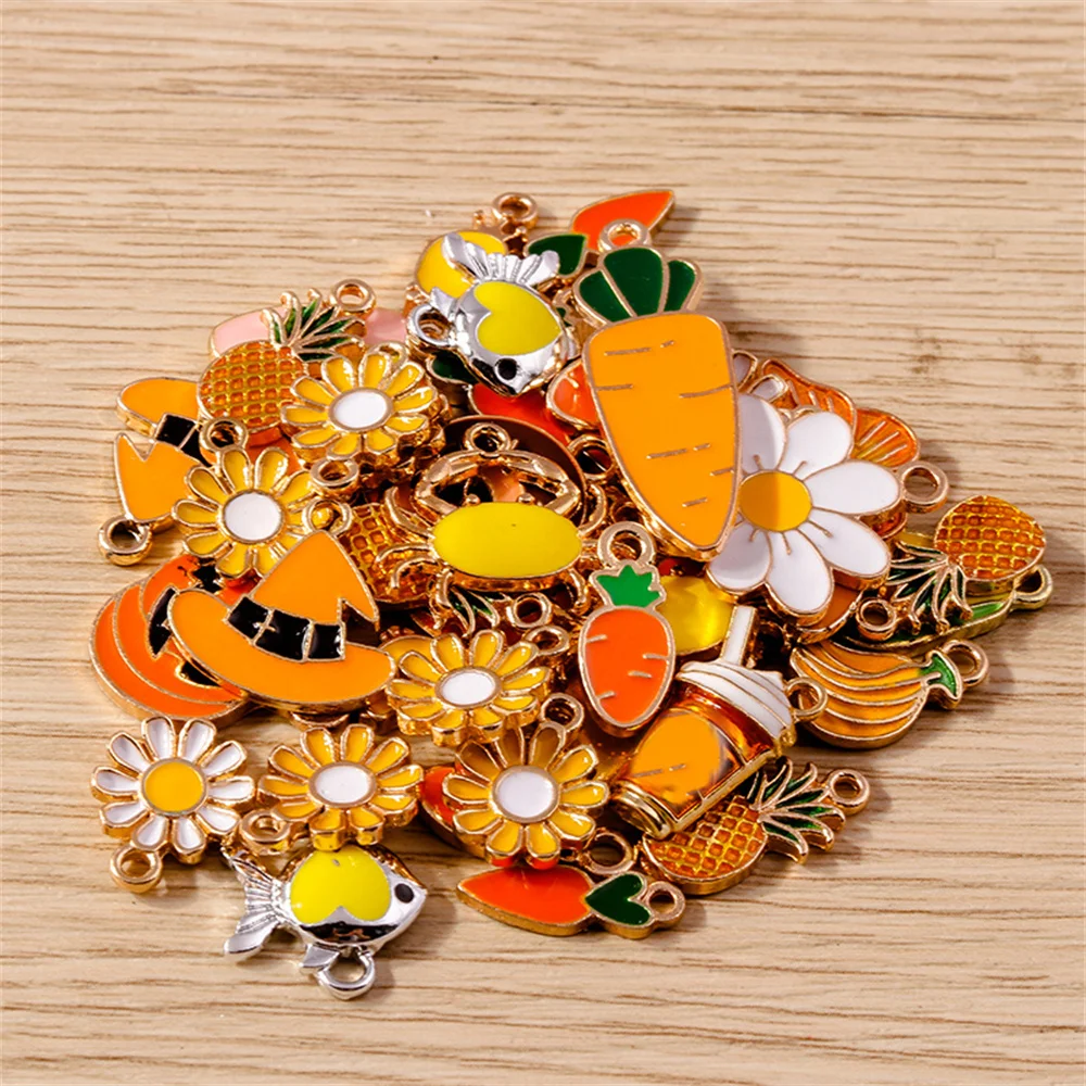 Tusember Mix 10 Stück Charms, Emaille, gelbe Farbe, Serie Tier-Herz-Blumen-Anhänger für DIY-Schmuckherstellung, handgefertigte Accessoires – Detail 5