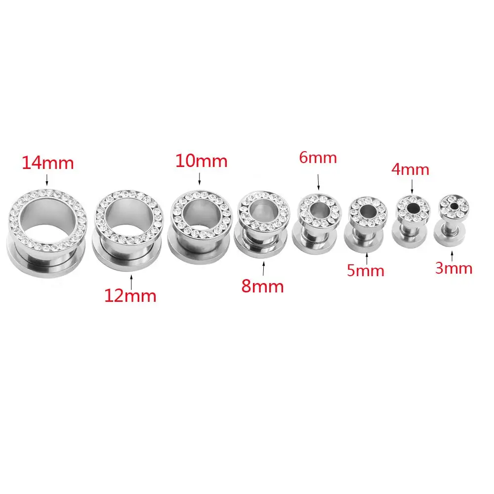 2PCS Double Flared Ear Tunnels Screw Fit Plugs 316L Stainless Steel CZ Stones Ear Gauges Expanders Body Piercing 6-14mm