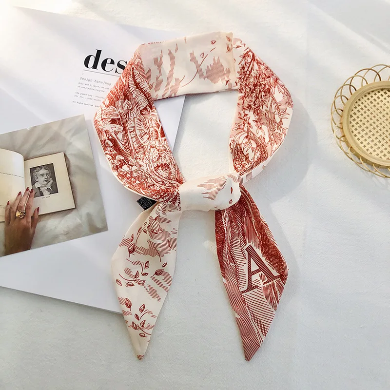 26 Letters Women Narrow Thin Scarf Print Long Ribbon Scarf Handle Bag Ribbons Multi-Function Decorative Neckerchief Hair Tie