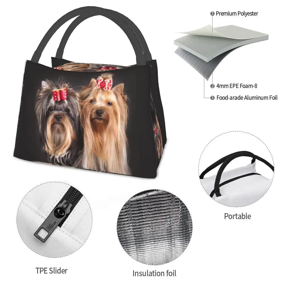 Yorkshire Terrier Lunch Bag Animals Dog Leisure Lunch Box School Convenient Thermal Tote Handbags Print Cooler Bag