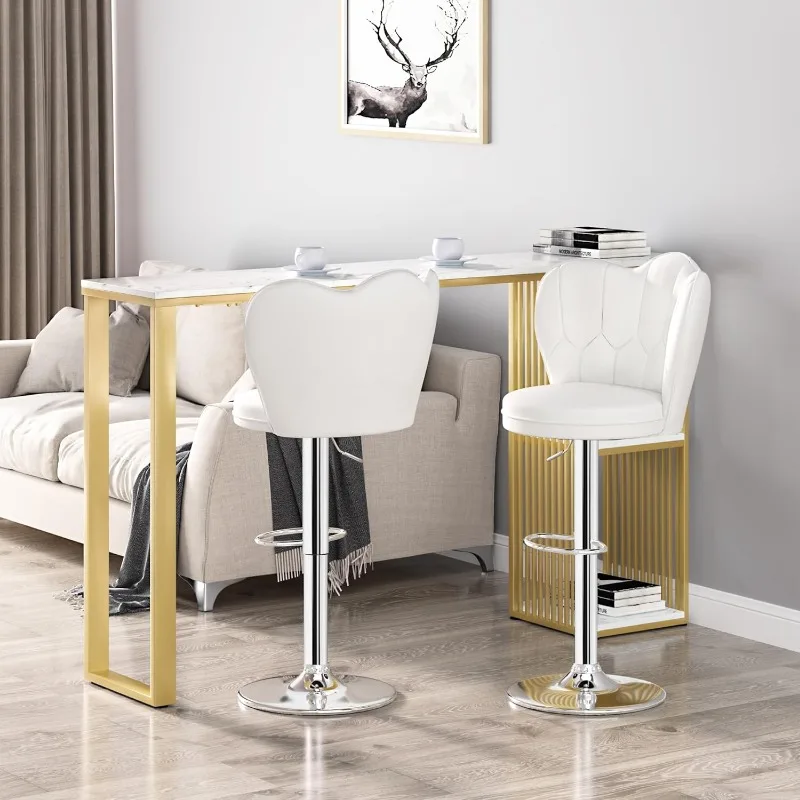 Bar Stools Set of 2, Adjustable Barstools with Back, Velvet Armless Counter Height Stool Kitchen Island Stool Swivel Bar Stools