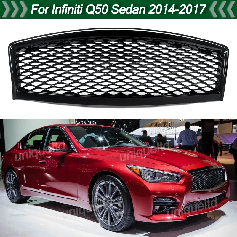 SAIQINGSP 1PC Front Grille Gloss Black Fit Infiniti Q50 Sedan 2014-2017 Car Accessories Tools 62310-4HB1B,IN1200119, 62310-4HB1A