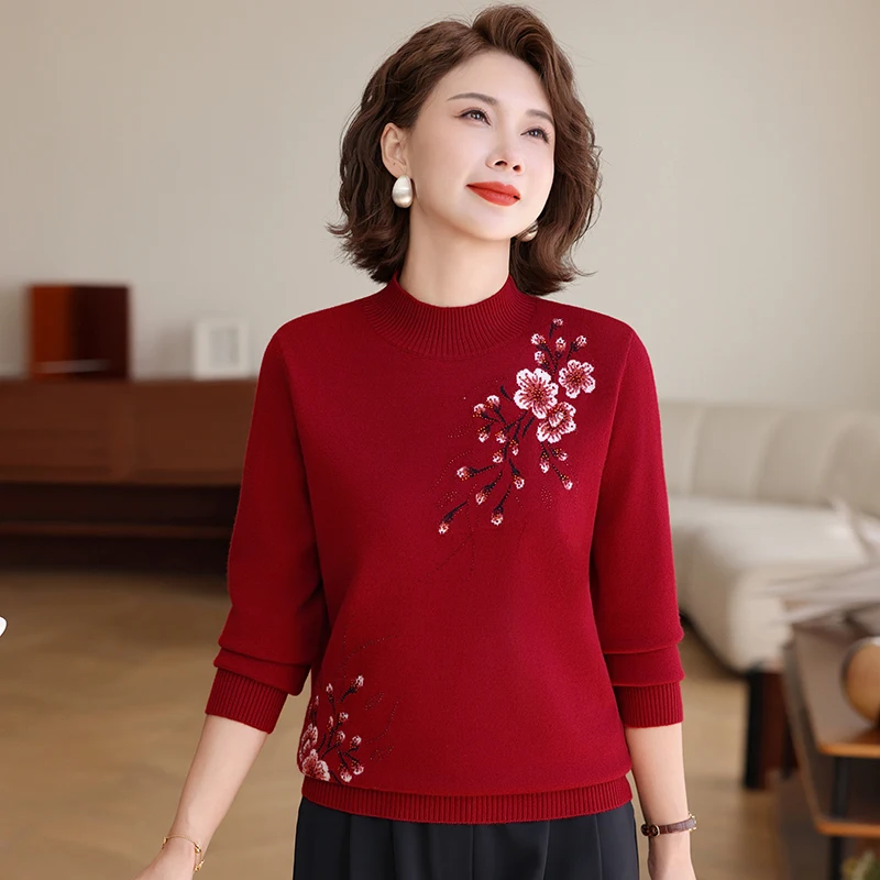 

Вязаный базовый свитер для женщин: модный топ в китайском стиле для осени и весны, новинка для среднего возраста