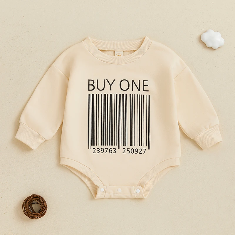 0-18M Baby Boys Girls Sweatshirts Rompers Twin Clothes Letter Barcode Print Round Neck Long Sleeve Toddler Fall Bodysuits