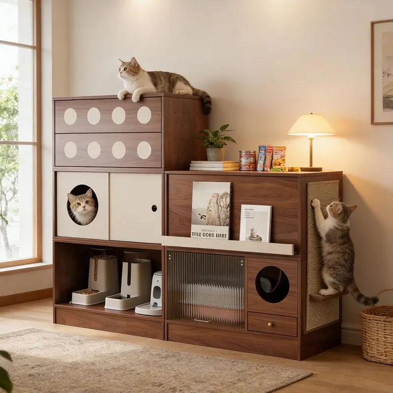 cat litter cabinet, household indoor deodorant cat toilet, integrated large-capacity storage locker shared by people and pets
