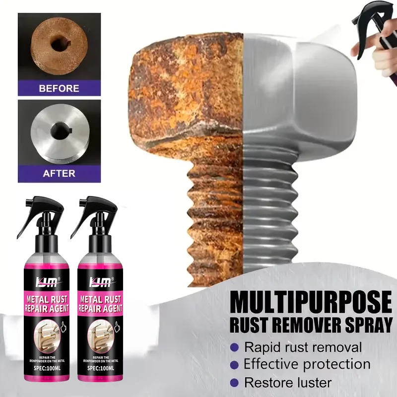 KJM 100ML Metal Rust Remover Spray - Portable Fast-Acting Rust Dissolver for Faucets, Tools, Kitchen & Household Metal Surfaces