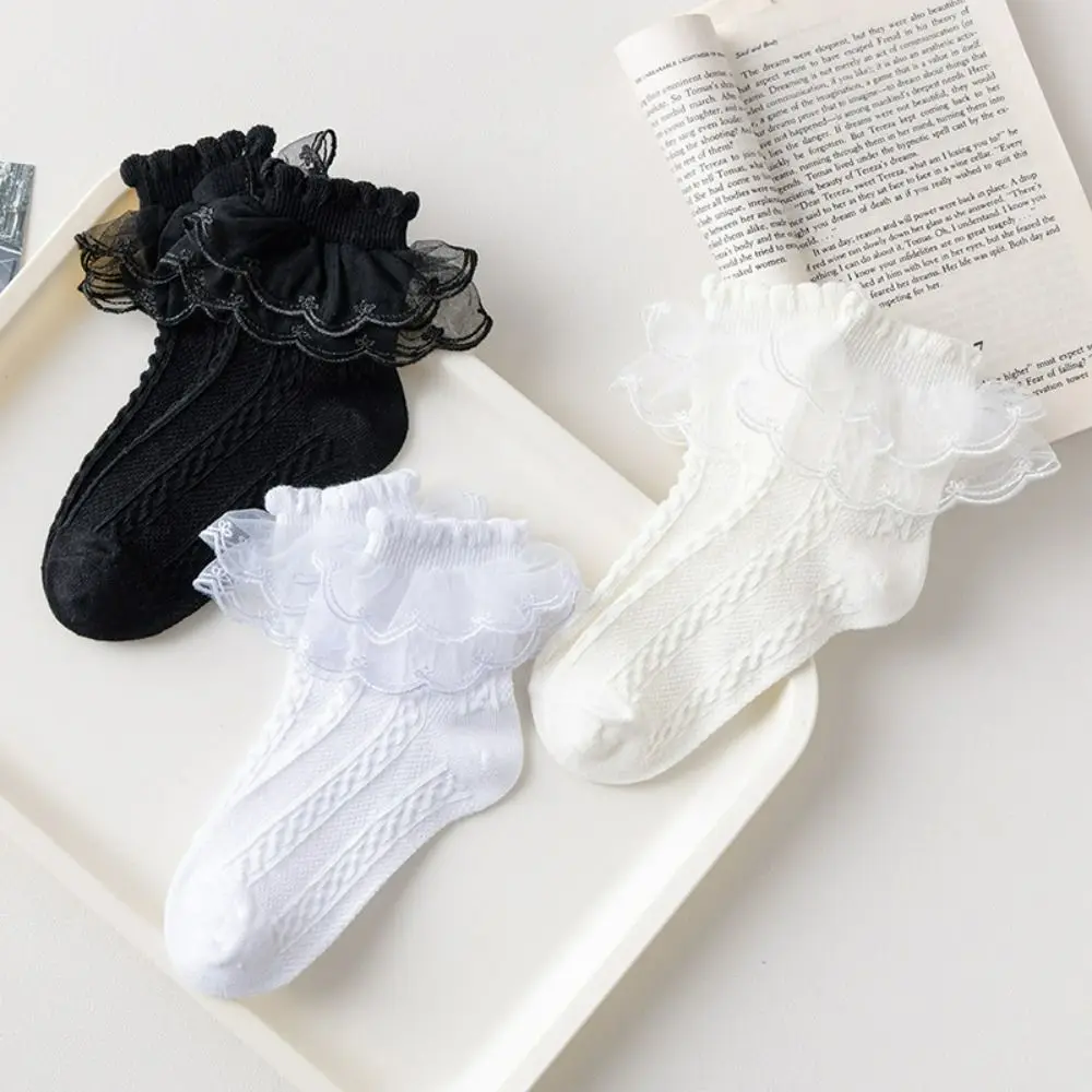 Sweet Girls Gift JK Uniform Accessories Ruffles Lace Patchwork Korean Style Lolita  Socks Girls Lace Socsk Mid-Tube Hosiery