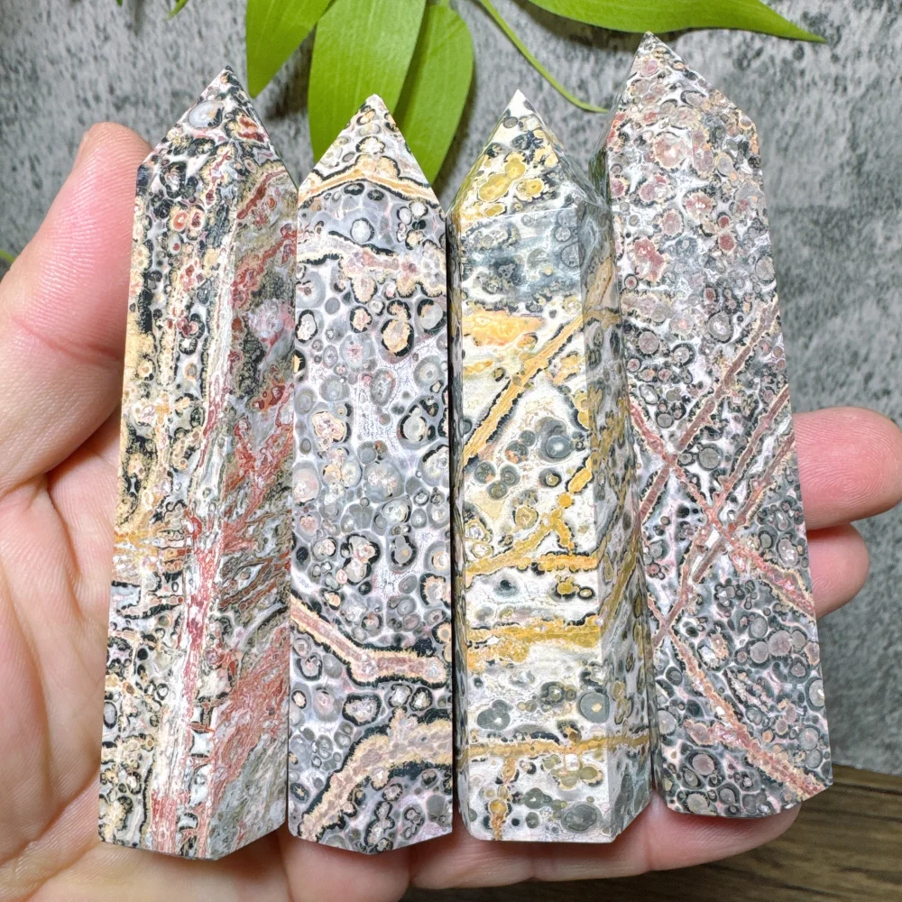 Random 1PC 8cm-11cm Natural Quartz Stone Tower Red Leopard Grain Unique Texture Healing Crystal Home