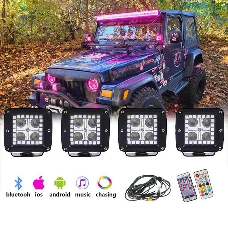 OEM Cube RGB Pod LED Lights 4-Pack for Ford Off-Road 4x4 Trucks New Features Chasing Halos Working Light