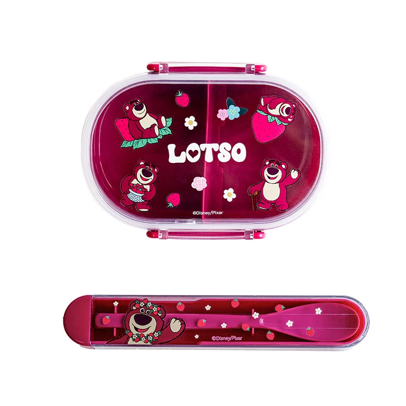 Lotso Lunch Box Anime Disney Chopsticks Sealed Lunch Box Four Side Buckles Crisper Box Washable Student Cutlery Set Crisper Box