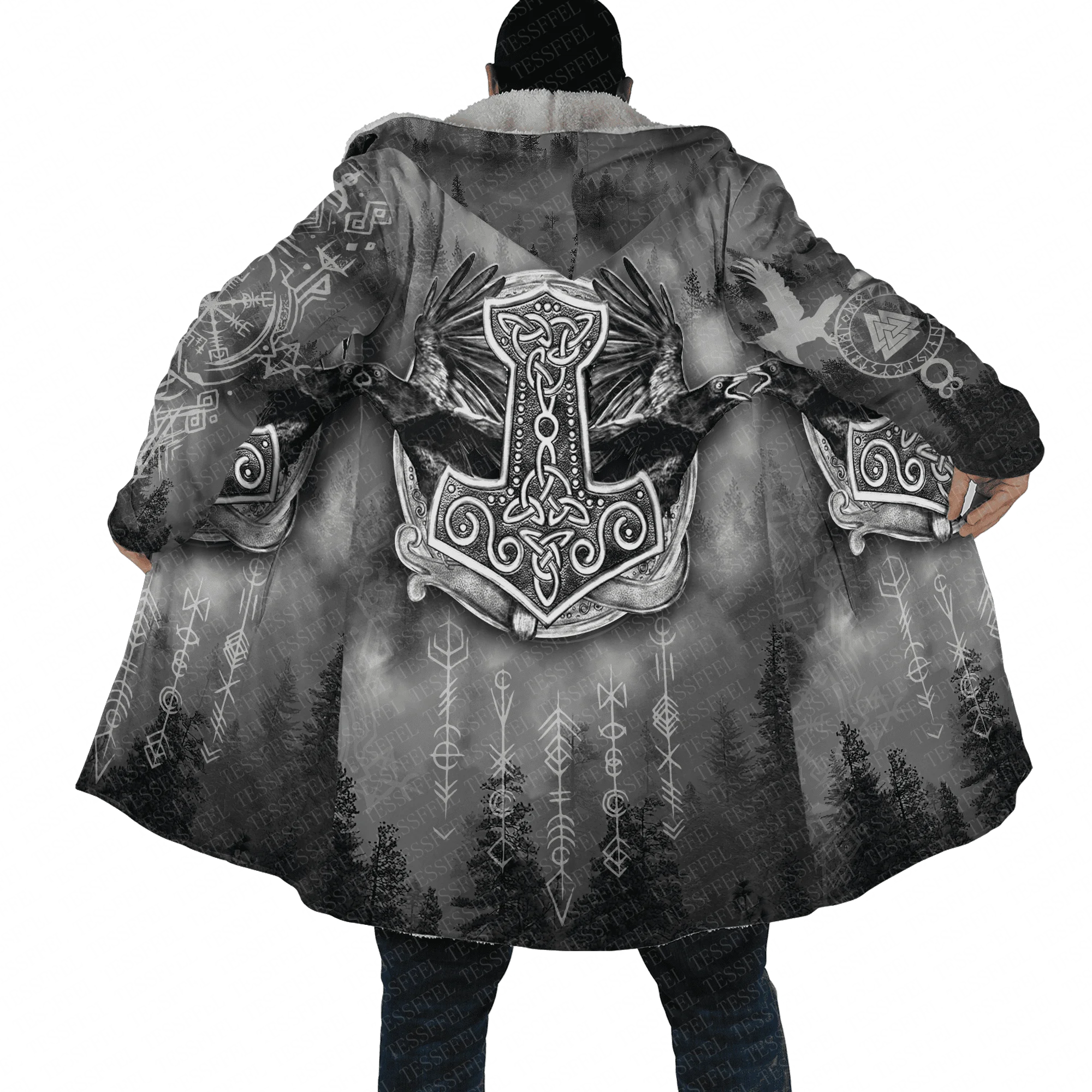 

Cosplay Fenrir Norse Mythology Odin God Wolf Tattoo Retro Vintage Harajuku 3D Print Winter Overcoat Cloak Hoody Causal Cape X7