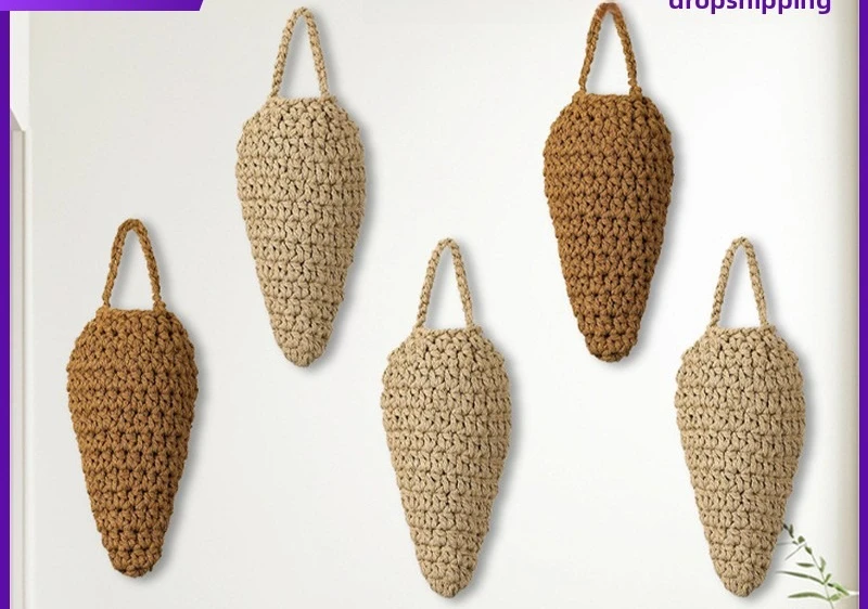 Hand Crochet Woven Wall Storage Net Honeycomb Storage Bag Fruit Basket Home Hanging Ornament Outdoors  Eave Corridor  Honeycomb