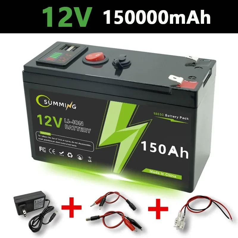 LiFePO4 12V 150Ah oplaadbare lithiumbatterij, ingebouwd BMS, perfect voor rit op speelgoed, zonnepanelen, viszoekers, elektrische wielen