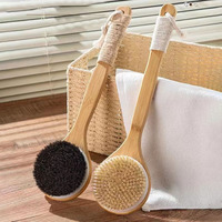 Long Handled Back Brush for Skin Exfoliating with Bristles - Wood Back Body Brush for Dry Brushing and Scrubber for Shower