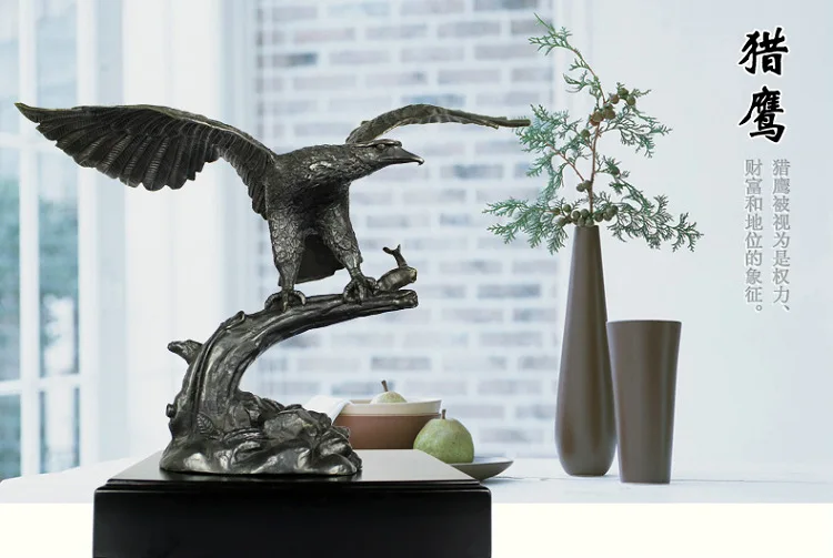38CM LARGE # TOP ART # 2022 office home shop Magic company Desk TOP decorative bronze Eagle bird ART work statue Mascot