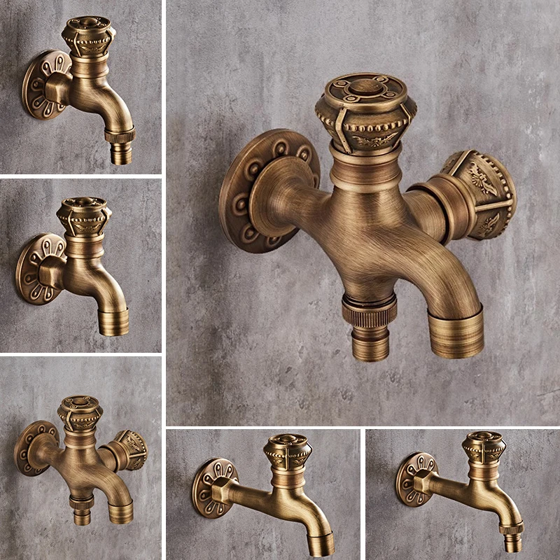 Bibcocks Wall Mounted Washing Machine Taps Mop Pool Tap Antique Bronze Garden Outdoor Water Modern Kitchen Bathroom Faucets