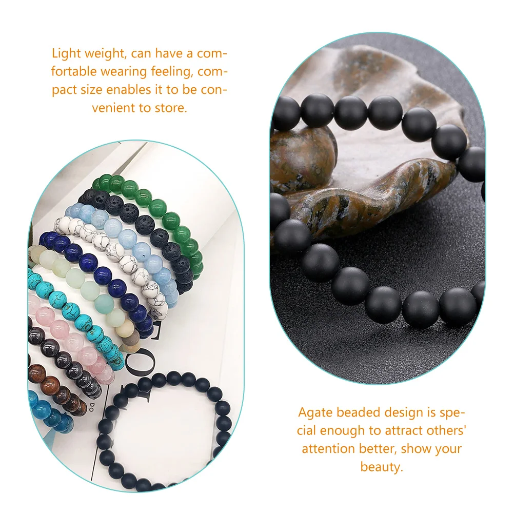 

5 Pcs Black Agate Beaded Bracelets Set Crystal Stone Lightweight Proper Length for Women Men Daily Wear Formal Gifts Jewelry