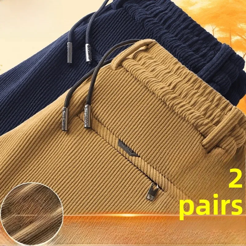 

Men's Casual Fce Lined Corduroy Sweatpants Warm Comfortable Loose Fit Sports Trousers Straight Leg Elastic Waist Autumn Wi...