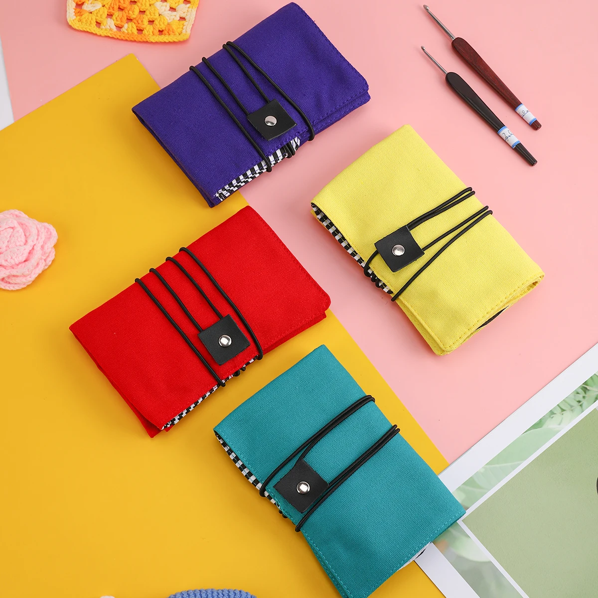 

Foldable Crochet Hook Storage Bag Single Layer Crochet Needles Storage Bag Sewing Accessories Kit Bag Organizer