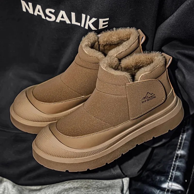 

Winter Outdoor Cotton Boots for Men Plush Warm Snow Boots Fashion Handmade Casual Shoes with Fur Waterproof Non-slip Ankle Boots