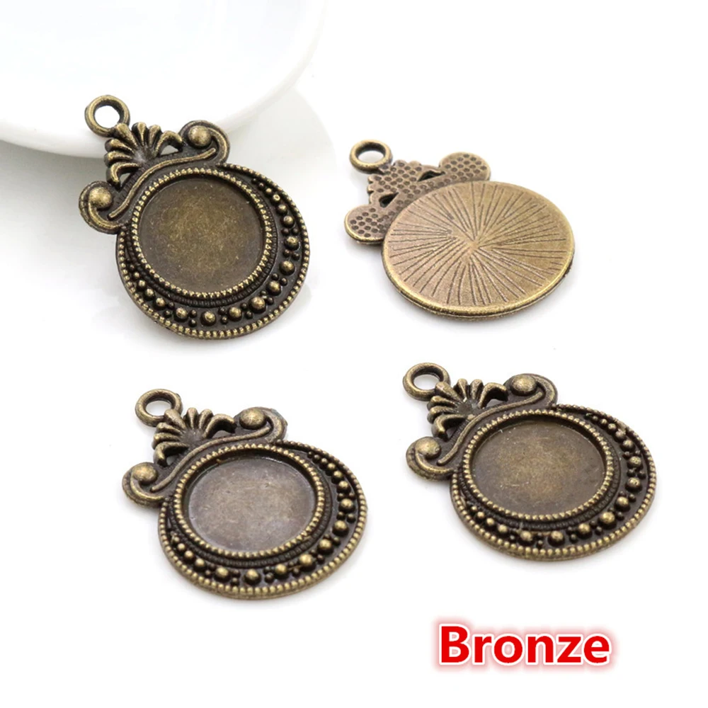20pcs/lot 12mm Inner Size 4 Colors Fashion Style Cabochon Base Cameo Setting Charms Pendant