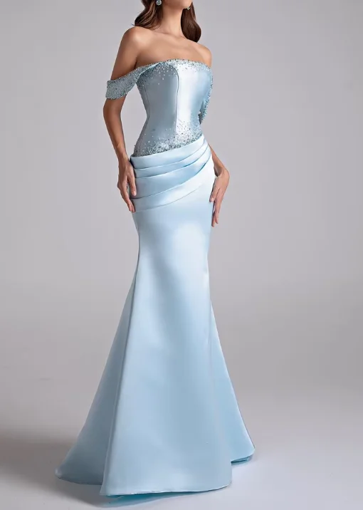 Customized High Quality Strapless Evening Dress Elegant Satin Mermaid Prom Dresses Classic Sweep Train Special Occasion Gowns view 3
