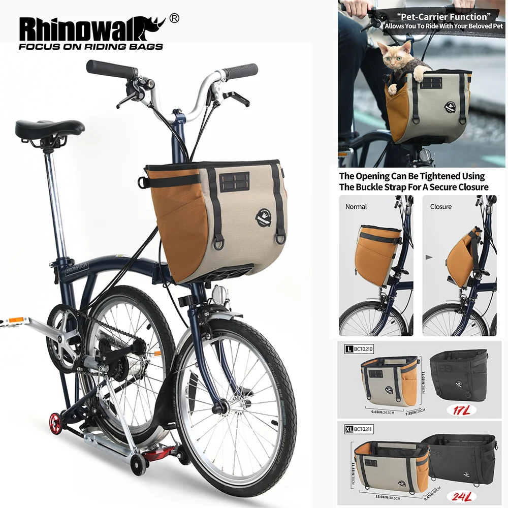 

Велосумка на руль Rhinowalk для Brompton или складного велосипеда, 17 л/24 л, передняя корзина для велоспорта со скрытой опорной рамой