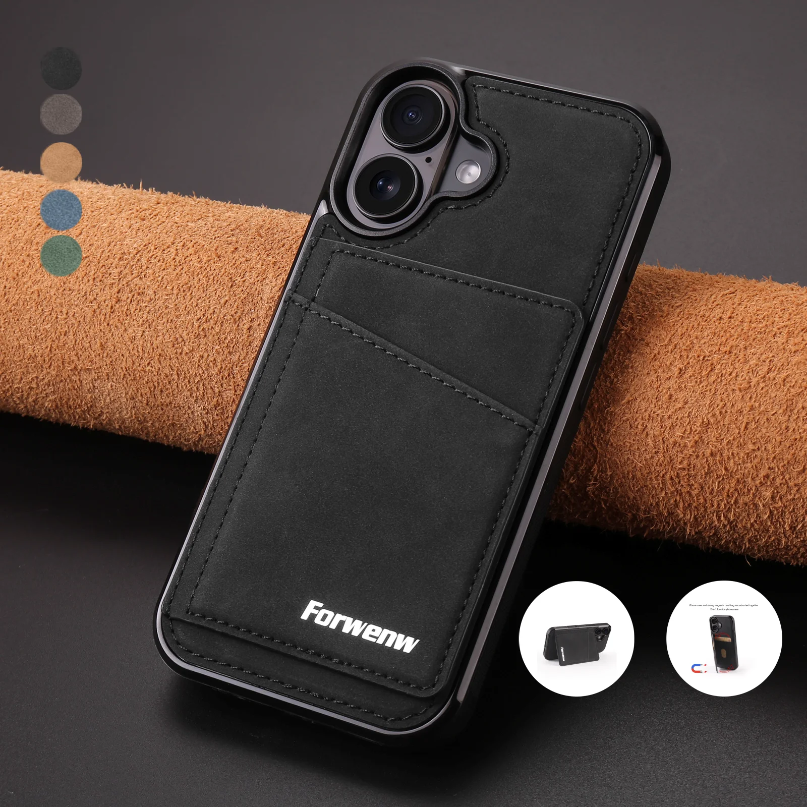 Business Flip Lederhülle für iPhone 18 17 Air 16E 17E 16 15 14 13 12 11 Pro Max Plus Mini mit integrierter Kartenfunktion und Geldbörse – Detail 1
