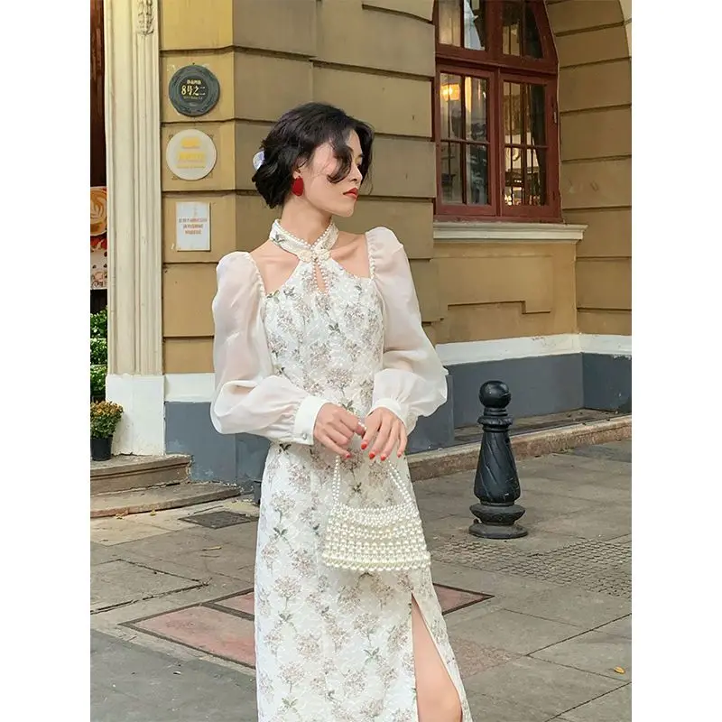 French Improved Cheongsam Embroidered Dress for Women's 2024 Summer New Vintage Mid Length Skirt