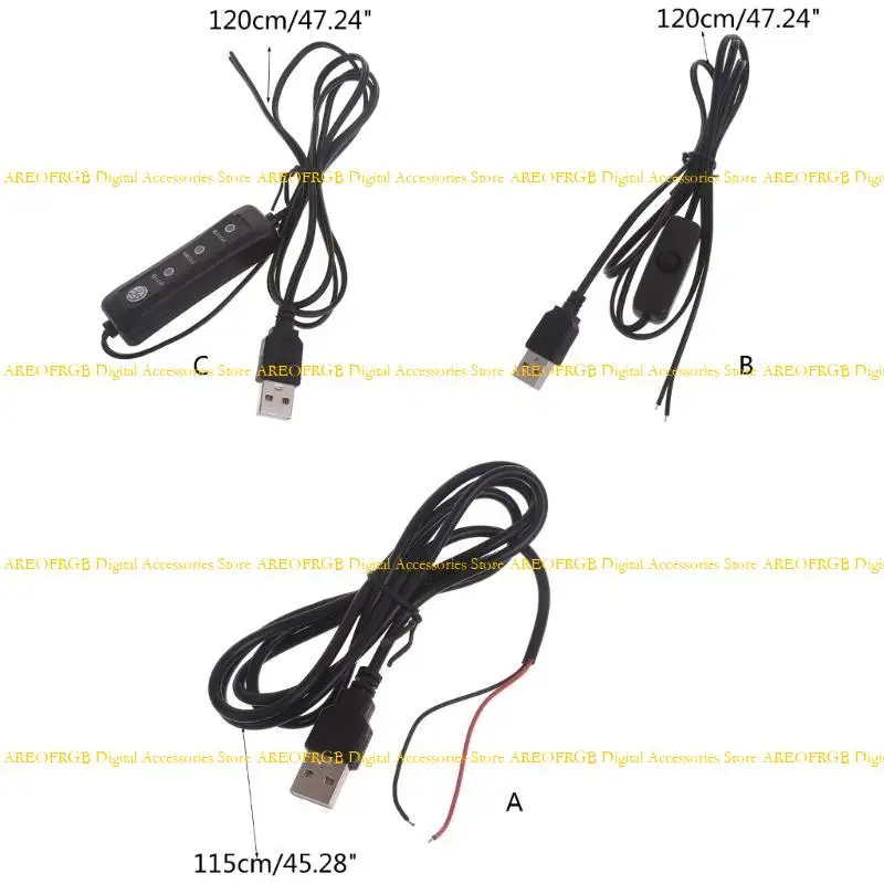 E21E 1PC 5V Kabel Ekstensi USB dengan sakelar, USB 2.0 A Plug Pria dan 2 Pin 2 Kawat Power Cable Connector DIY untuk 5V