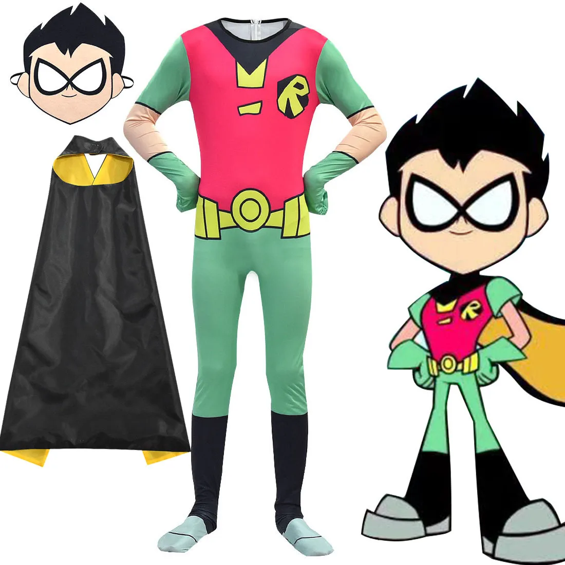 Halloween Costumes for Kids T-Teen T-Titans Go Robin Cosplay Boys Girls Bodysuit cloak Cartoon Superhero Carnival Party Clothing