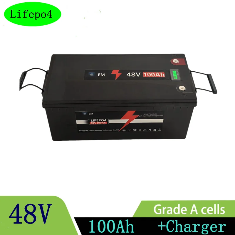 

lithium 48v 100AH lifepo4 battery with BMS 5KW 10KW for tricycle golf cart inverter Solar energy storage scooter + 10A charger