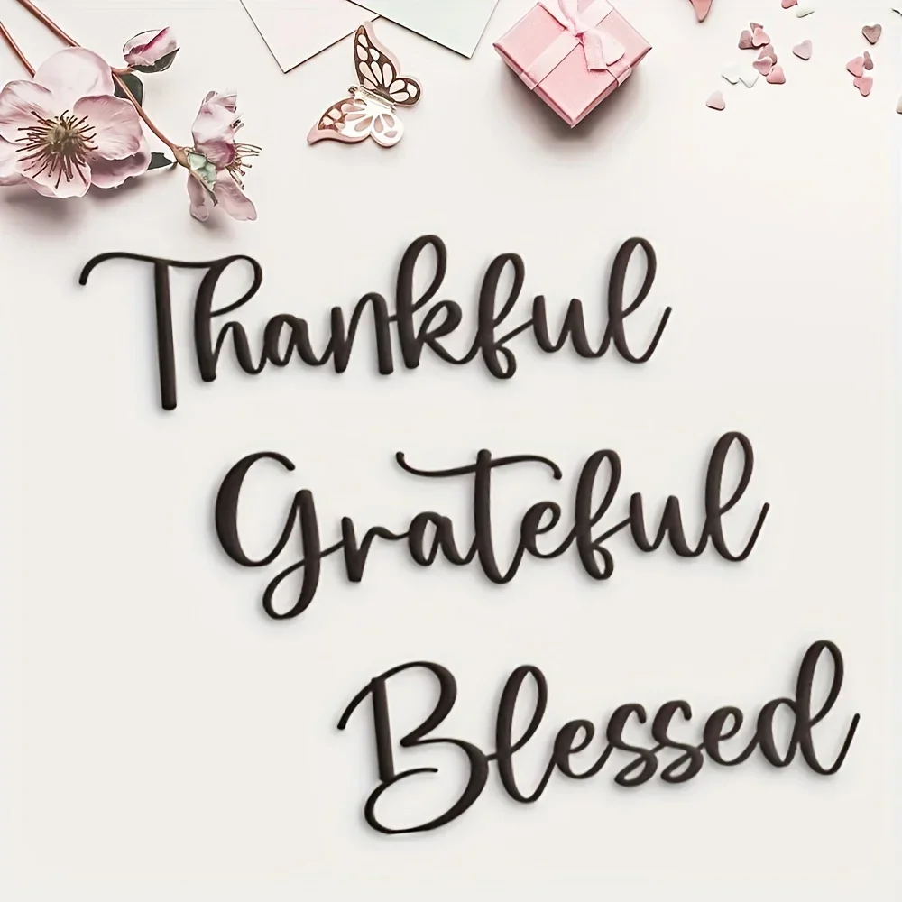 

3pcs/set Grateful Blessed Metal Wall Hanging Decor Black Thankful Grateful Blessed Sign Home Decor Grateful Wall Art decoration