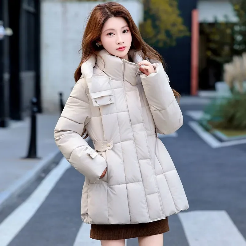 

2026 New Winter Chic Down Cotton-Padded Jacket Women's Overcoat Hooded Thick Warm Parka Coat Waist Slim Cotton-Padded Jacket
