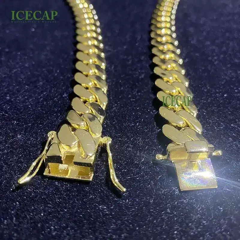 

Custom Luxury Design Fine Jewelry Necklaces Hip Hop Style 925 Silver Chain Gold Plated Miami Link Chain Necklace for Men