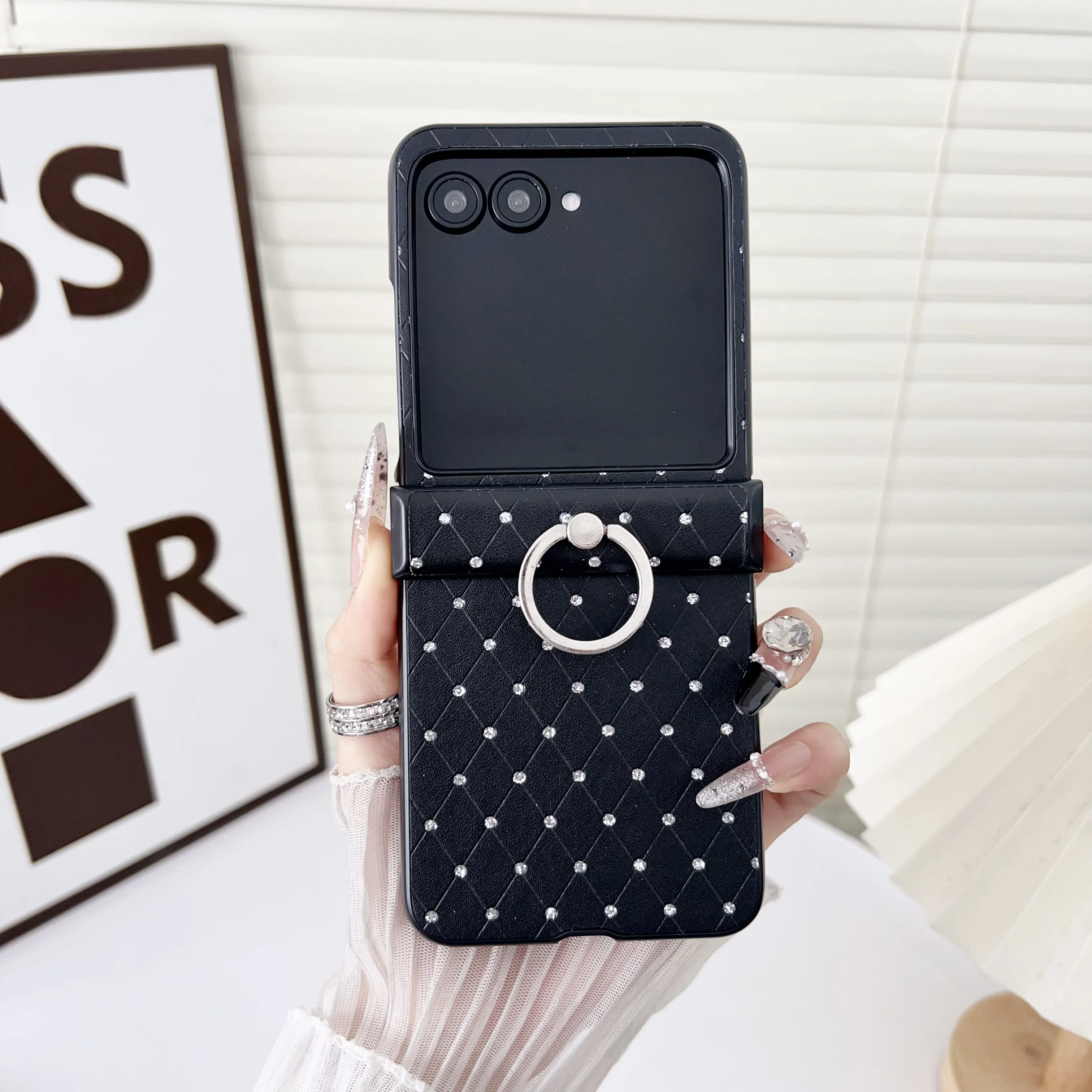 لموتورولا بريق الماس حافظة جلدية RazR 60 RazR 50 50s موتو 50 الترا 40 الترا غطاء حامل هاتف حامل هاتف معدني قابل للطي