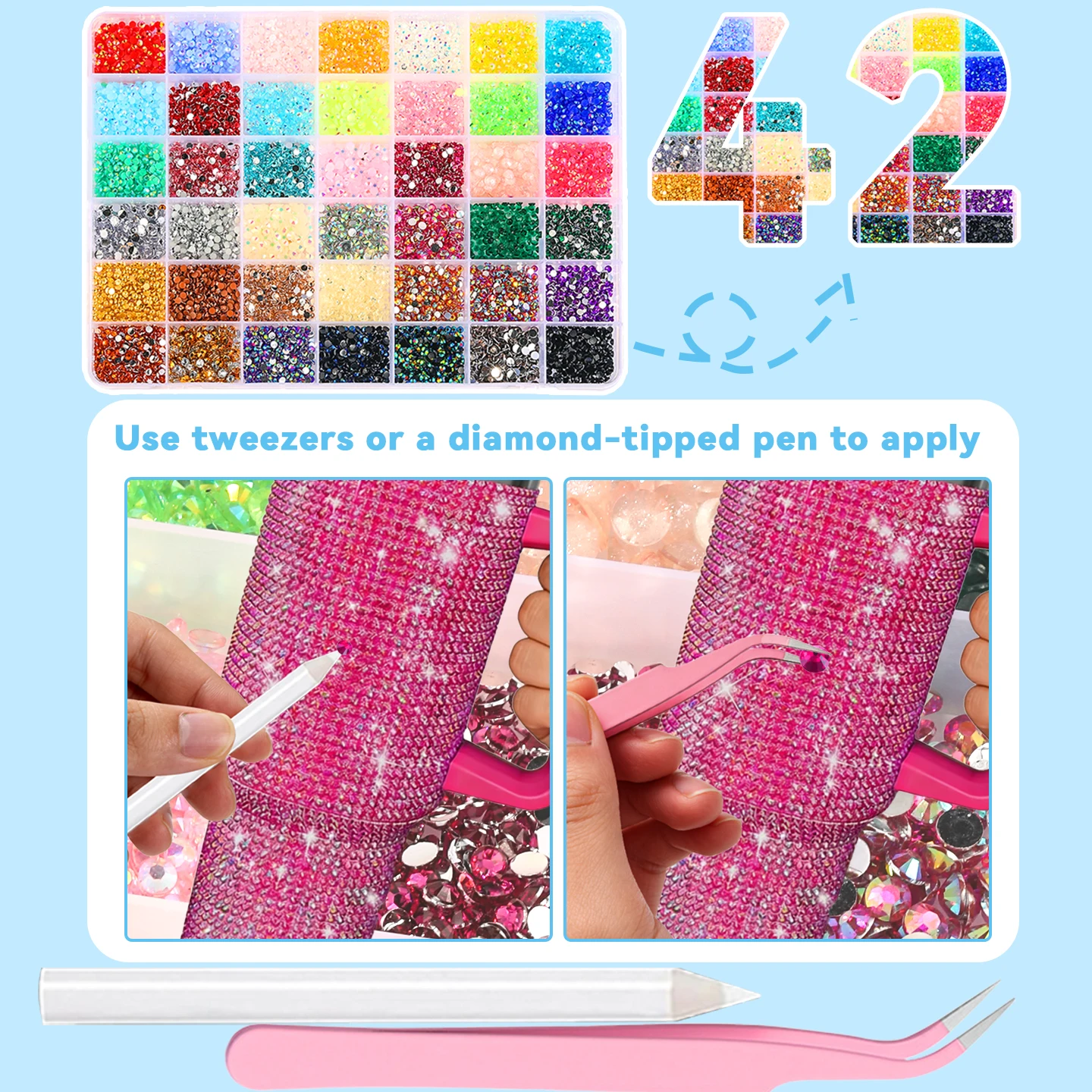 

Flatback Round Bead Charm Gem Stones Jewelry Diamond 42Gird 3D Glass AB Crystal Nail Art Rhinestones Kit with Tools for Nail Art